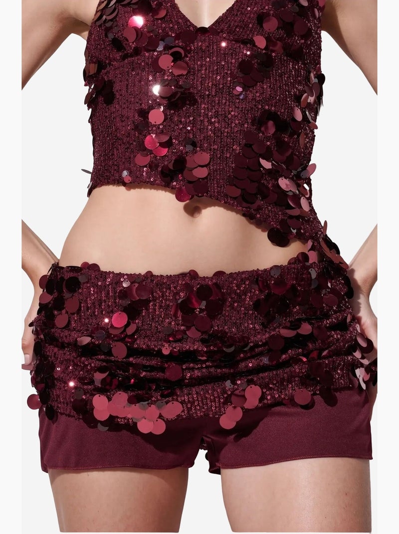 Minigonna da donna a vita alta a trapezio con paillettes busem Rosso bordeaux - Kiabi