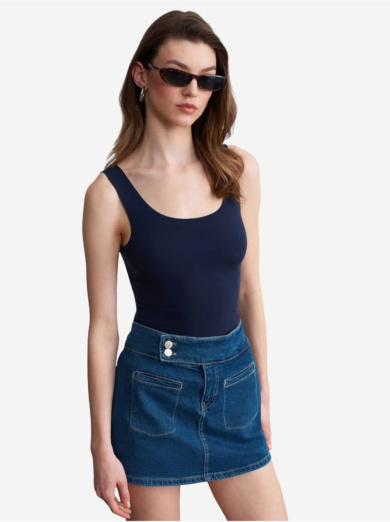 Minigonna di jeans dritta a vita alta dilvin Blu zaffiro - Kiabi