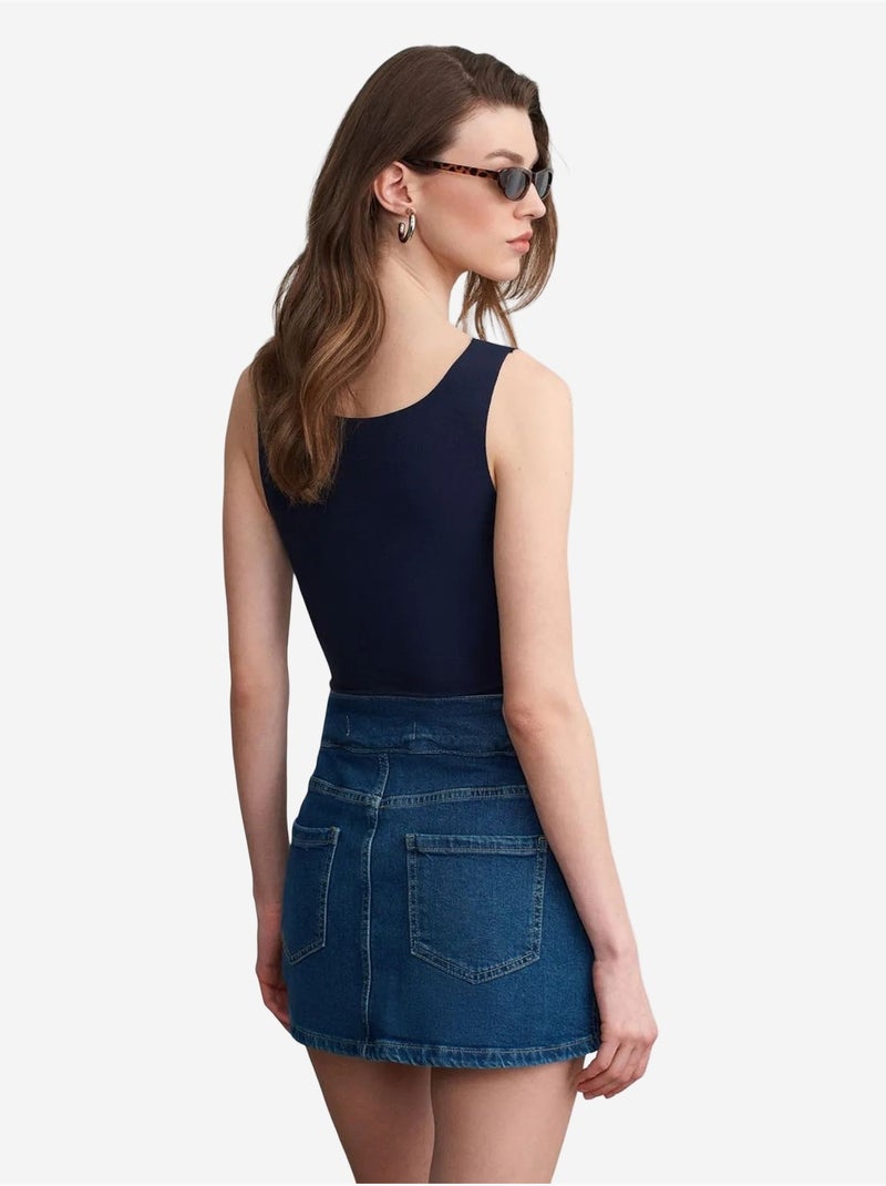 Minigonna di jeans dritta a vita alta dilvin Blu zaffiro - Kiabi