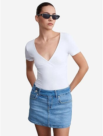 Minigonna in denim a vita alta con cintura dilvin
