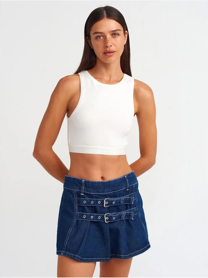 Minigonna in denim di cotone con cintura dilvin Blu zaffiro - Kiabi