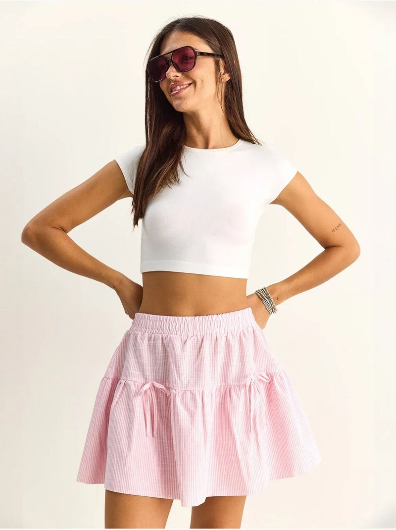 Minigonna in seersucker a righe a vita alta lucci Rosa chiaro - Kiabi