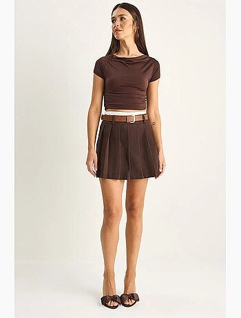 Minigonna-pantaloncino a vita alta con cintura lucci