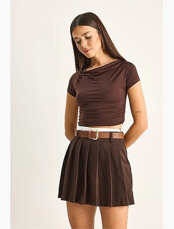 Minigonna-pantaloncino a vita alta con cintura lucci