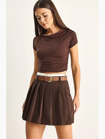 Minigonna-pantaloncino a vita alta con cintura lucci