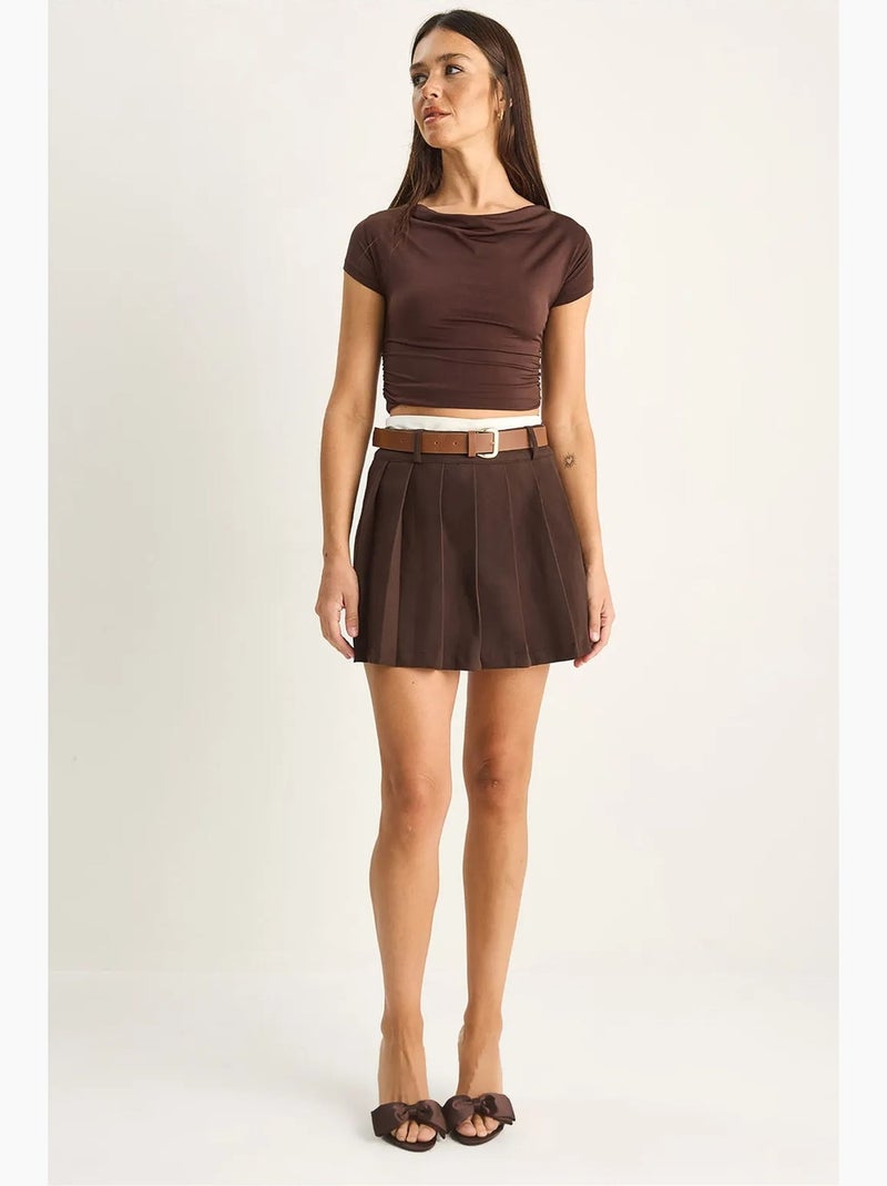 Minigonna-pantaloncino a vita alta con cintura lucci Marrone - Kiabi