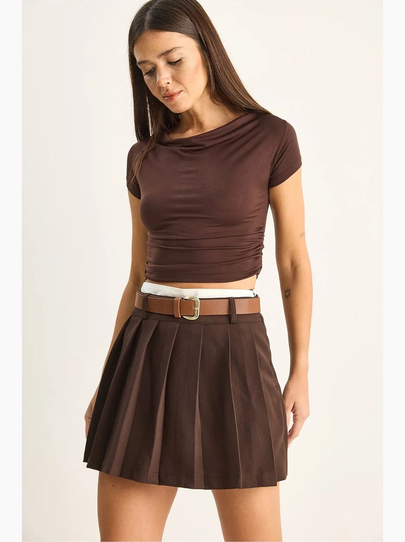 Minigonna-pantaloncino a vita alta con cintura lucci Marrone - Kiabi