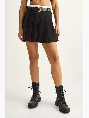 Minigonna-pantaloncino a vita alta con cintura lucci