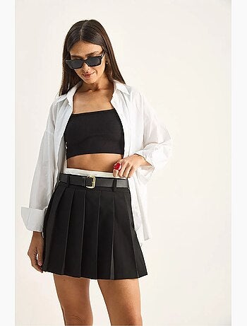 Minigonna-pantaloncino a vita alta con cintura lucci