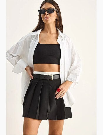 Minigonna-pantaloncino a vita alta con cintura lucci