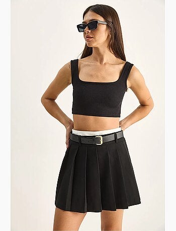 Minigonna-pantaloncino a vita alta con cintura lucci