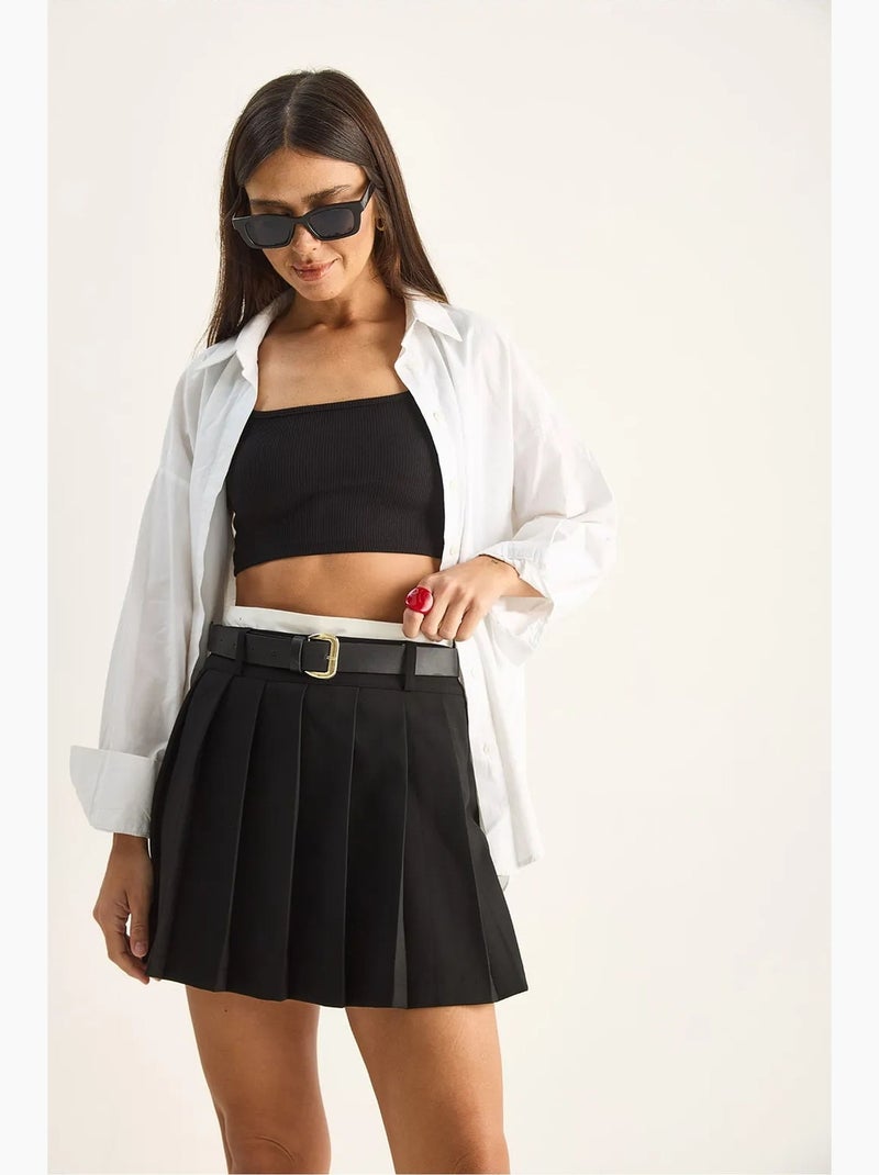 Minigonna-pantaloncino a vita alta con cintura lucci Nero - Kiabi