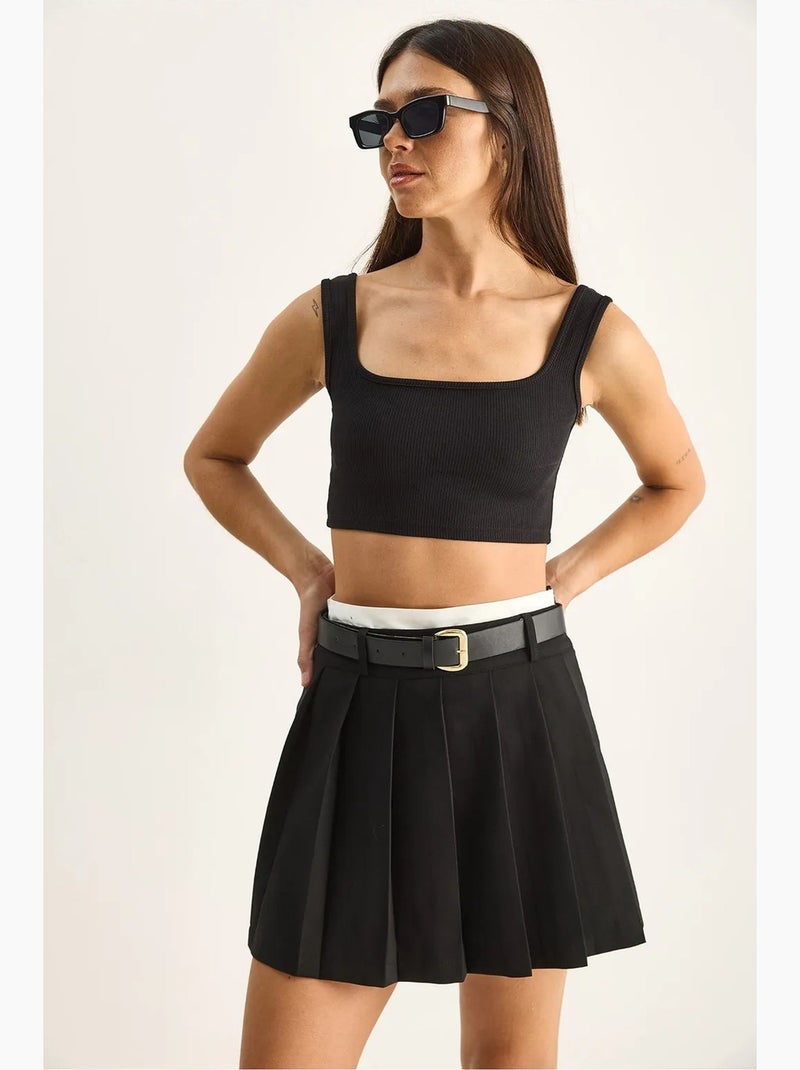 Minigonna-pantaloncino a vita alta con cintura lucci Nero - Kiabi