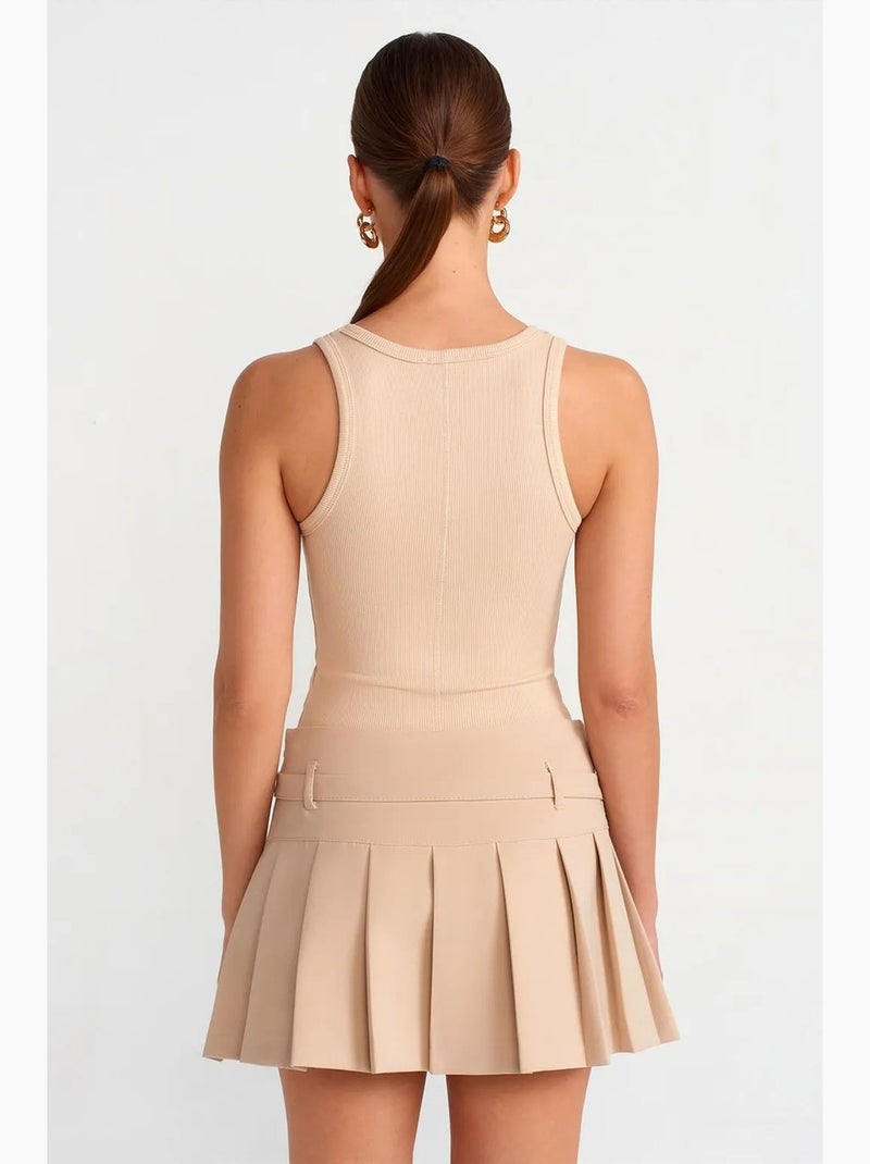 Minigonna plissettata a vita alta con cintura dilvin Beige argilla - Kiabi