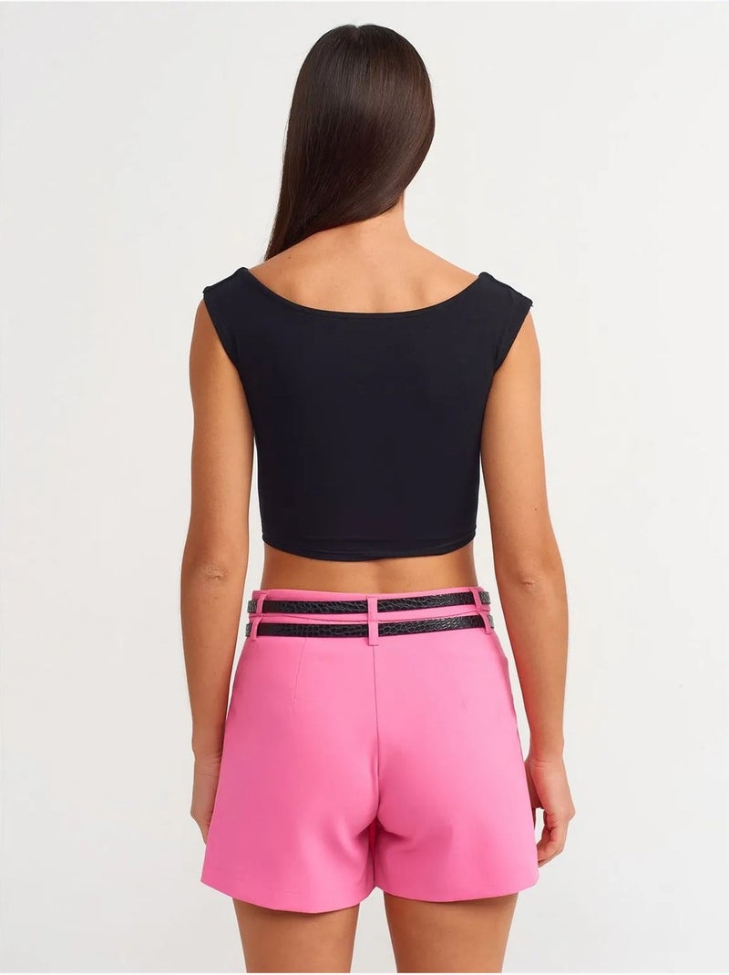 Minigonna skater a vita alta con cintura dilvin Rosa fluo/Solinotes - Kiabi