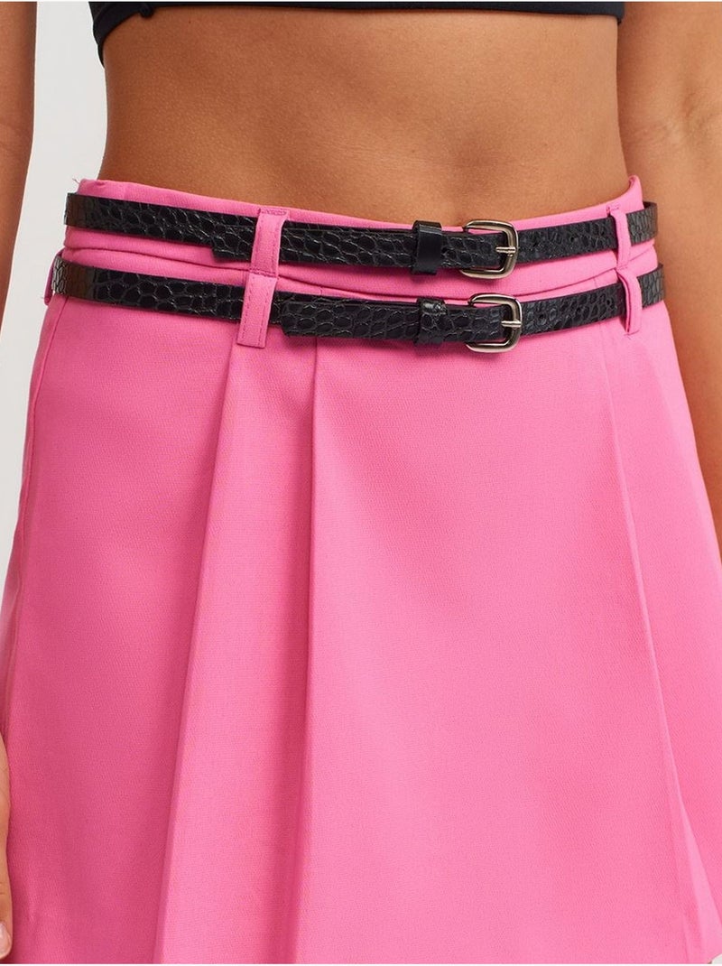 Minigonna skater a vita alta con cintura dilvin Rosa fluo/Solinotes - Kiabi