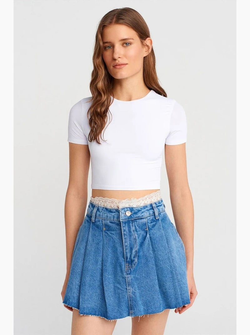 Minigonna skater a vita alta in pizzo dilvin Blu zaffiro - Kiabi