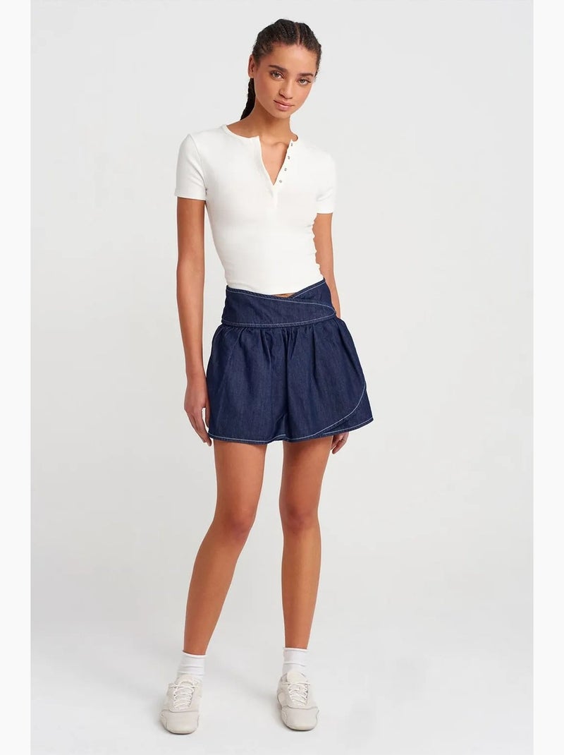 Minigonna skater in denim a vita alta dilvin Blu oltremare - Kiabi