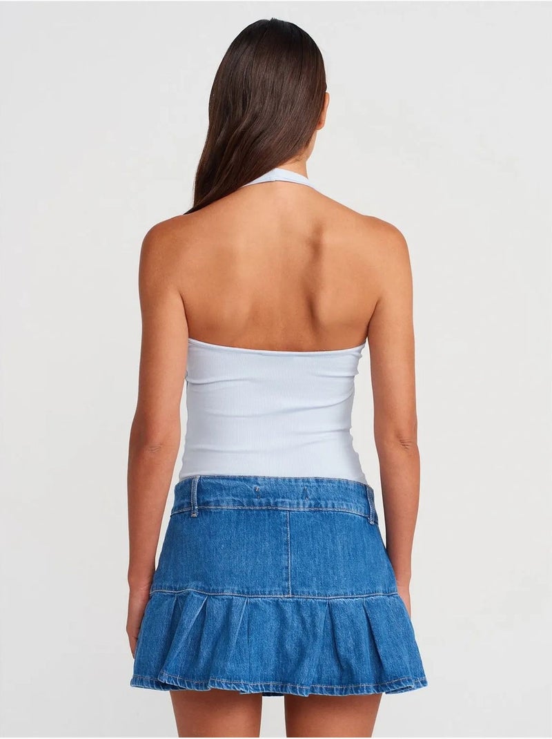 Minigonna skater in denim a vita media dilvin Blu zaffiro - Kiabi