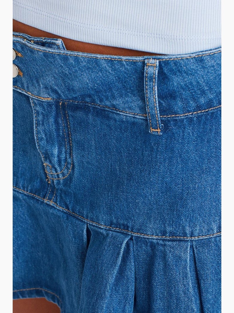 Minigonna skater in denim a vita media dilvin Blu zaffiro - Kiabi