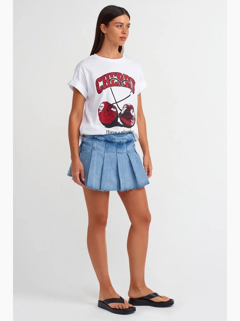 Minigonna skater in denim a vita media dilvin Blu zaffiro - Kiabi