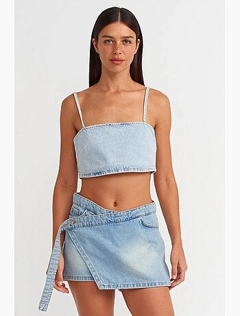 Minigonna skater in denim con cintura dilvin