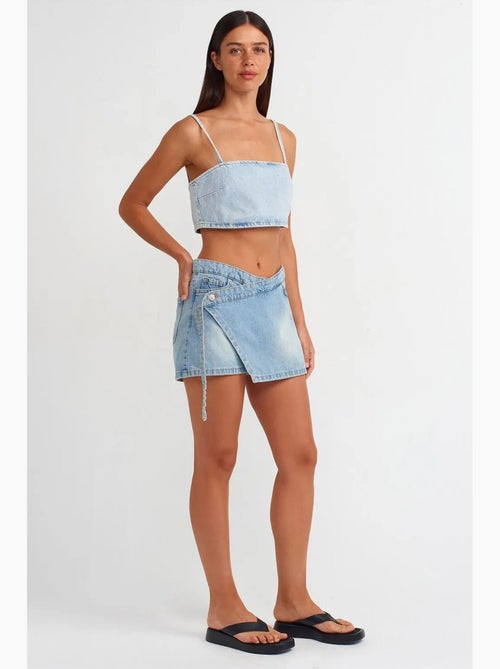 Minigonna skater in denim con cintura dilvin - Kiabi Minigonna skater in denim con cintura dilvin - Kiabi