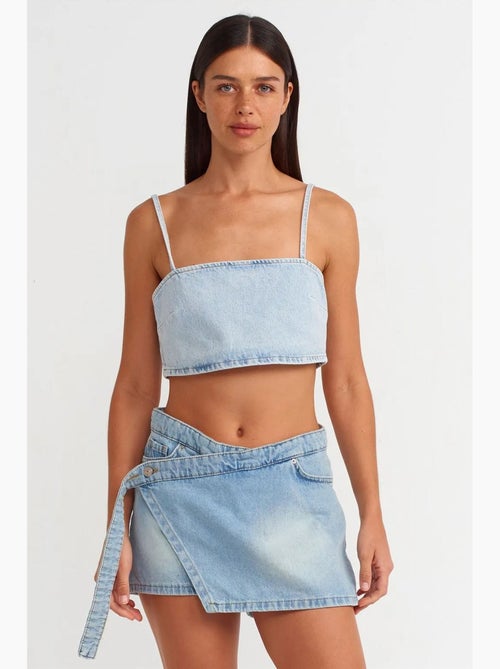Minigonna skater in denim con cintura dilvin - Kiabi Minigonna skater in denim con cintura dilvin - Kiabi