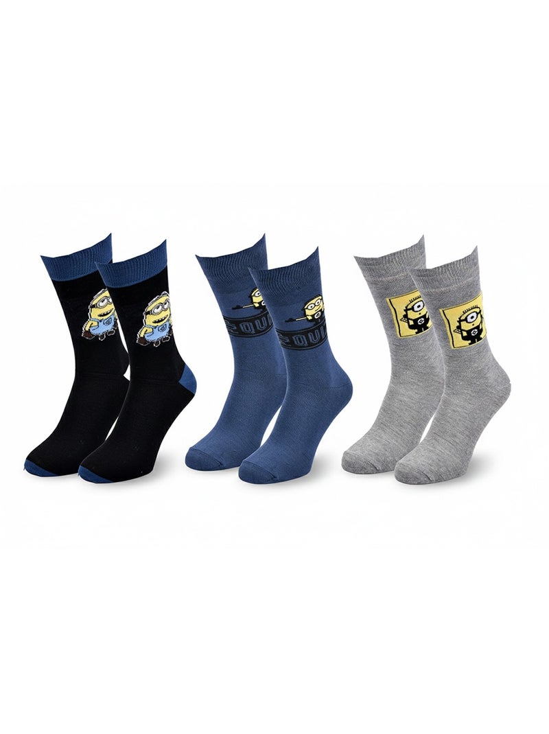 MINIONS - Calzini Uomo Licenza Confezione da 3 Nero Blu Grigio - Kiabi