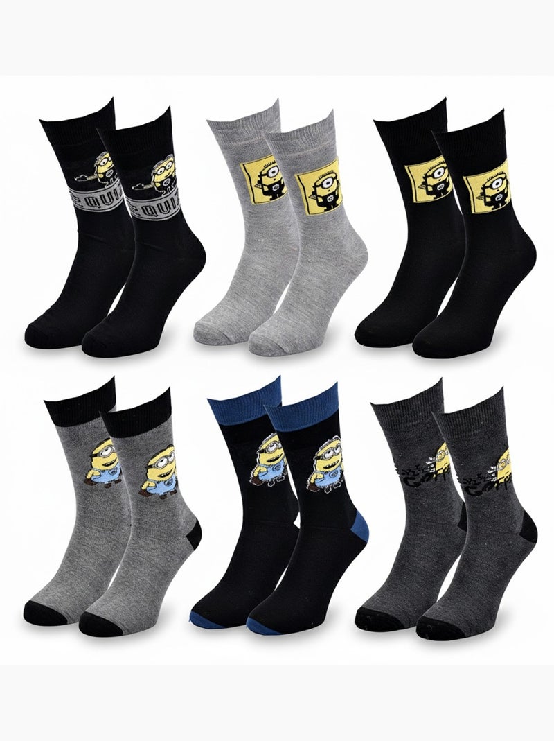 Minions - Calzini Uomo Licenza Confezione da 6 MIX SORPRESA Nero Blu Grigio - Kiabi
