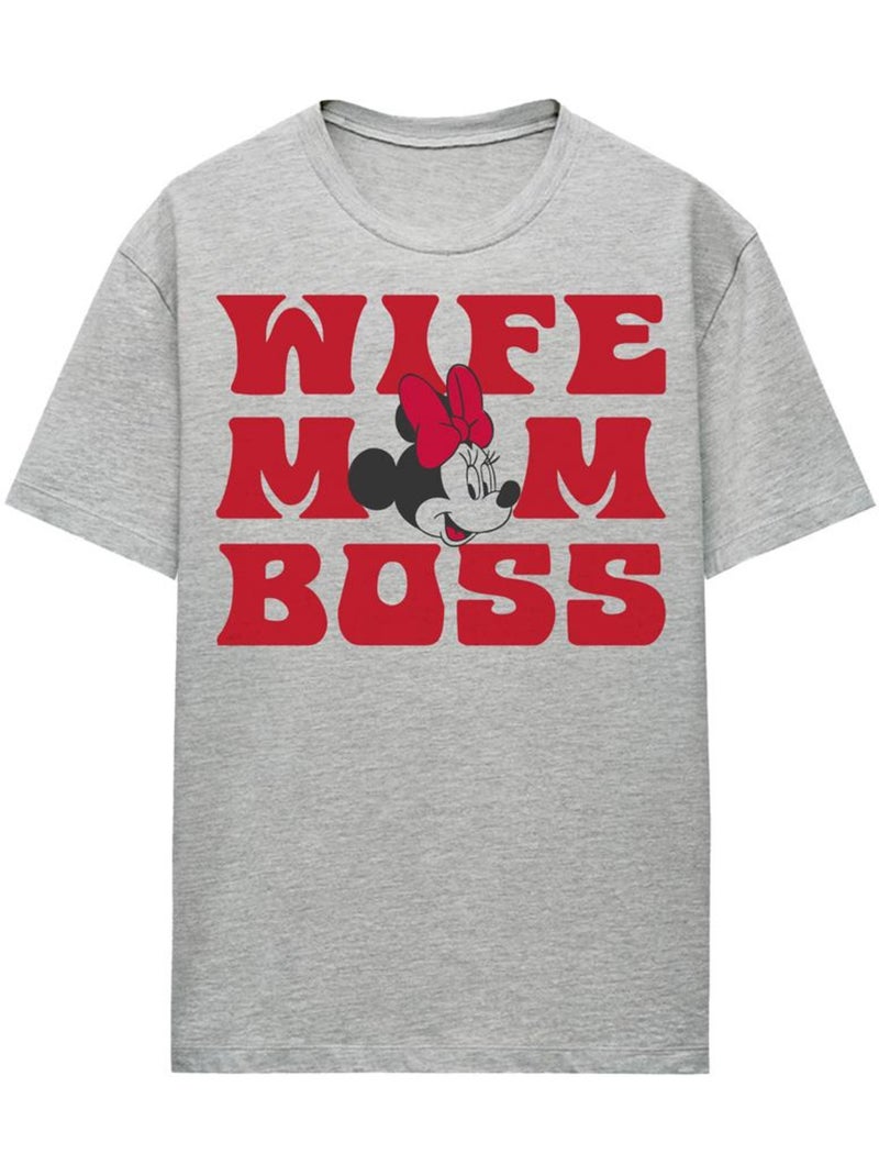Minnie Mouse Wife Mom Boss Maglietta Adulto Unisex Grigio melangiato - Kiabi
