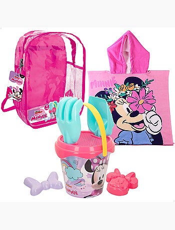 Minnie set secchiello da spiaggia con accessori, zaino e poncho