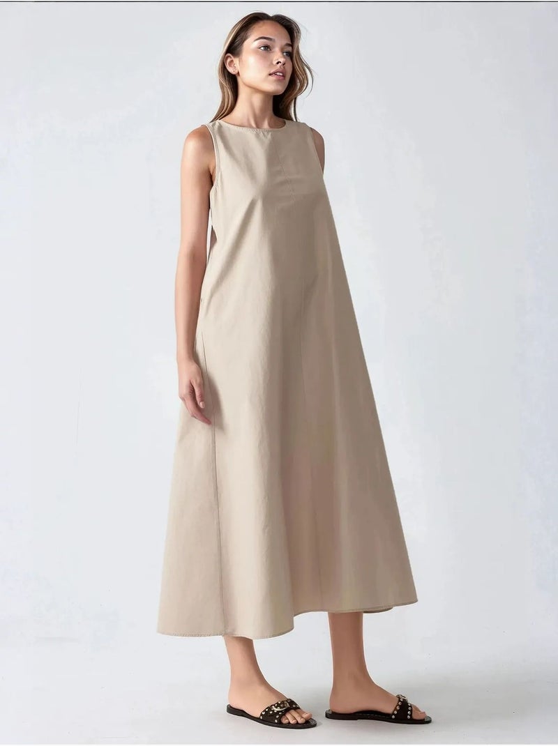 Mixray collection abito lungo a trapezio con girocollo e senza maniche hiccup Avorio - Kiabi