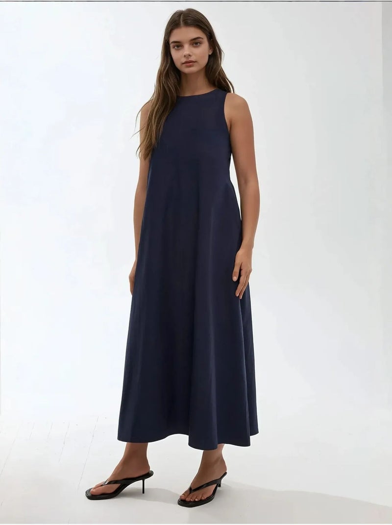 Mixray collection abito lungo a trapezio con girocollo e senza maniche hiccup Blu marino - Kiabi