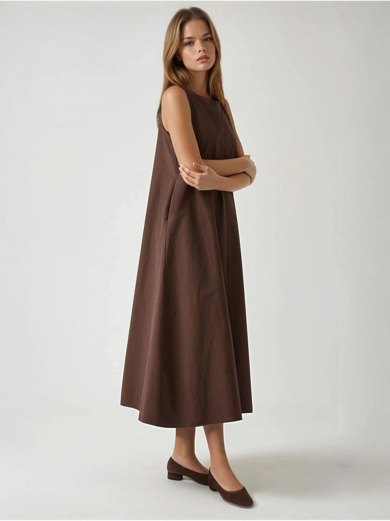 Mixray collection abito lungo a trapezio con girocollo e senza maniche hiccup Marrone scuro - Kiabi