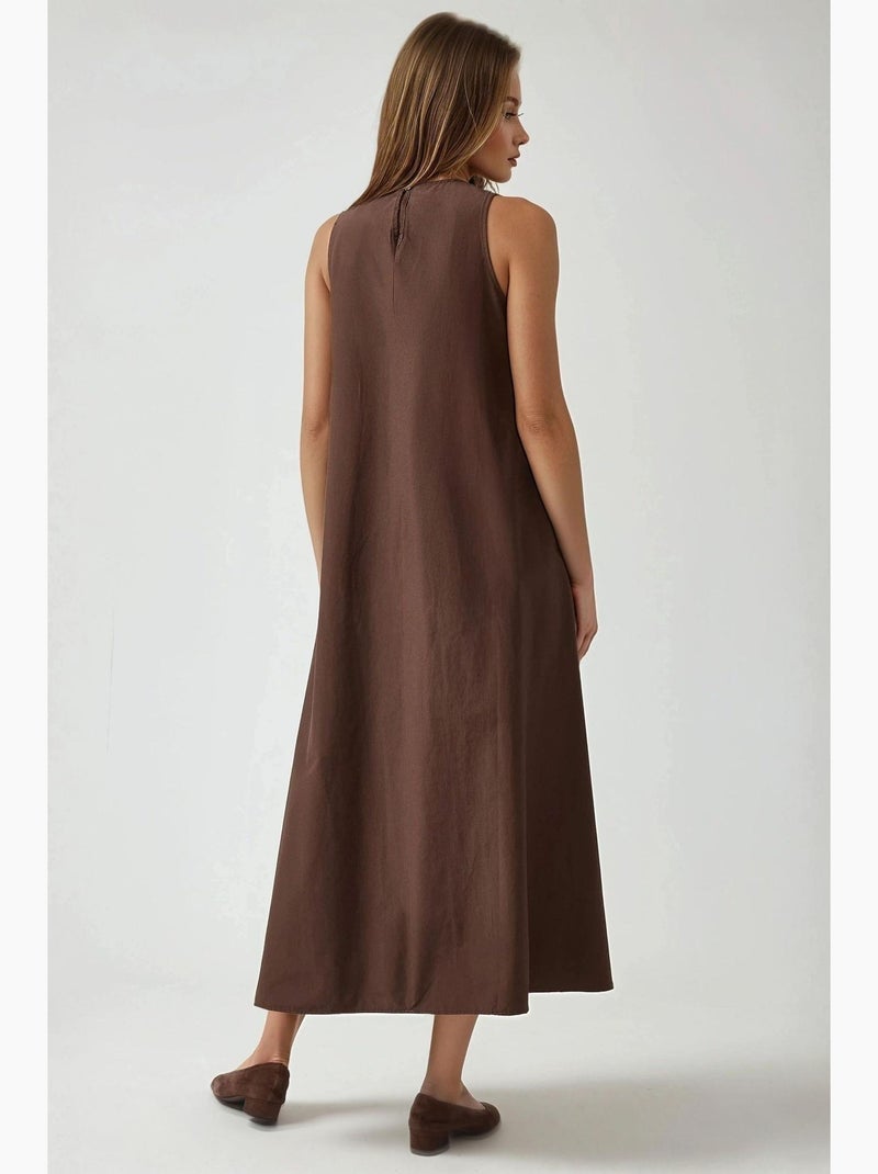 Mixray collection abito lungo a trapezio con girocollo e senza maniche hiccup Marrone scuro - Kiabi