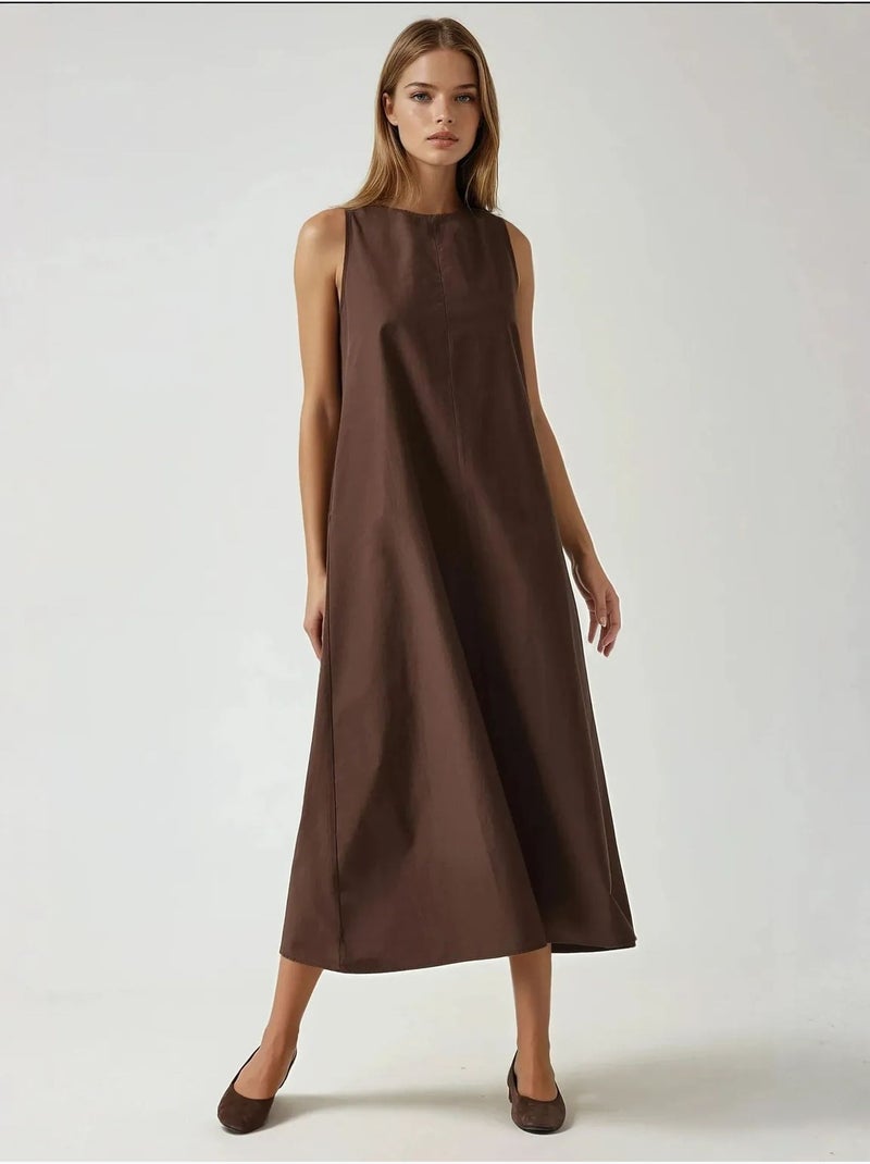 Mixray collection abito lungo a trapezio con girocollo e senza maniche hiccup Marrone scuro - Kiabi