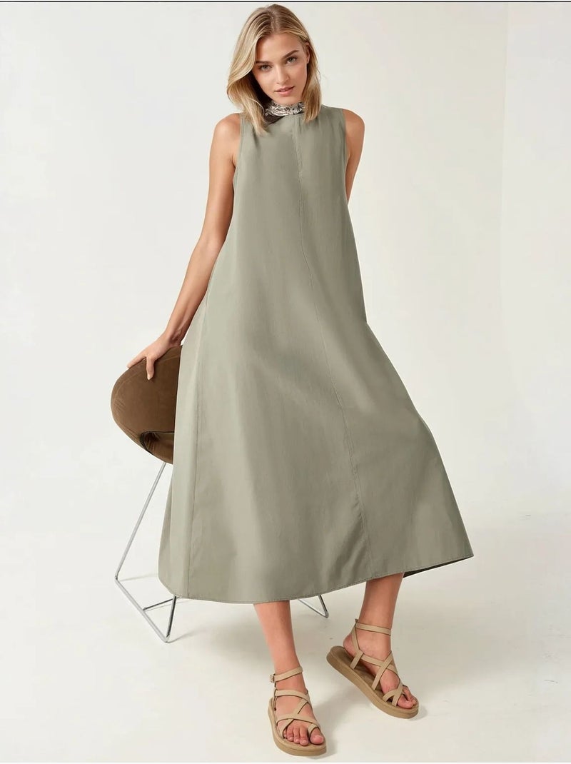 Mixray collection abito lungo a trapezio con girocollo e senza maniche hiccup Verde pastello - Kiabi