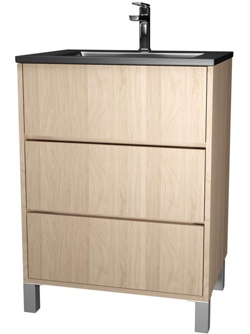 Mobile bagno con piedini, 3 cassetti e lavabo in ceramica - Kiabi Mobile bagno con piedini, 3 cassetti e lavabo in ceramica - Kiabi