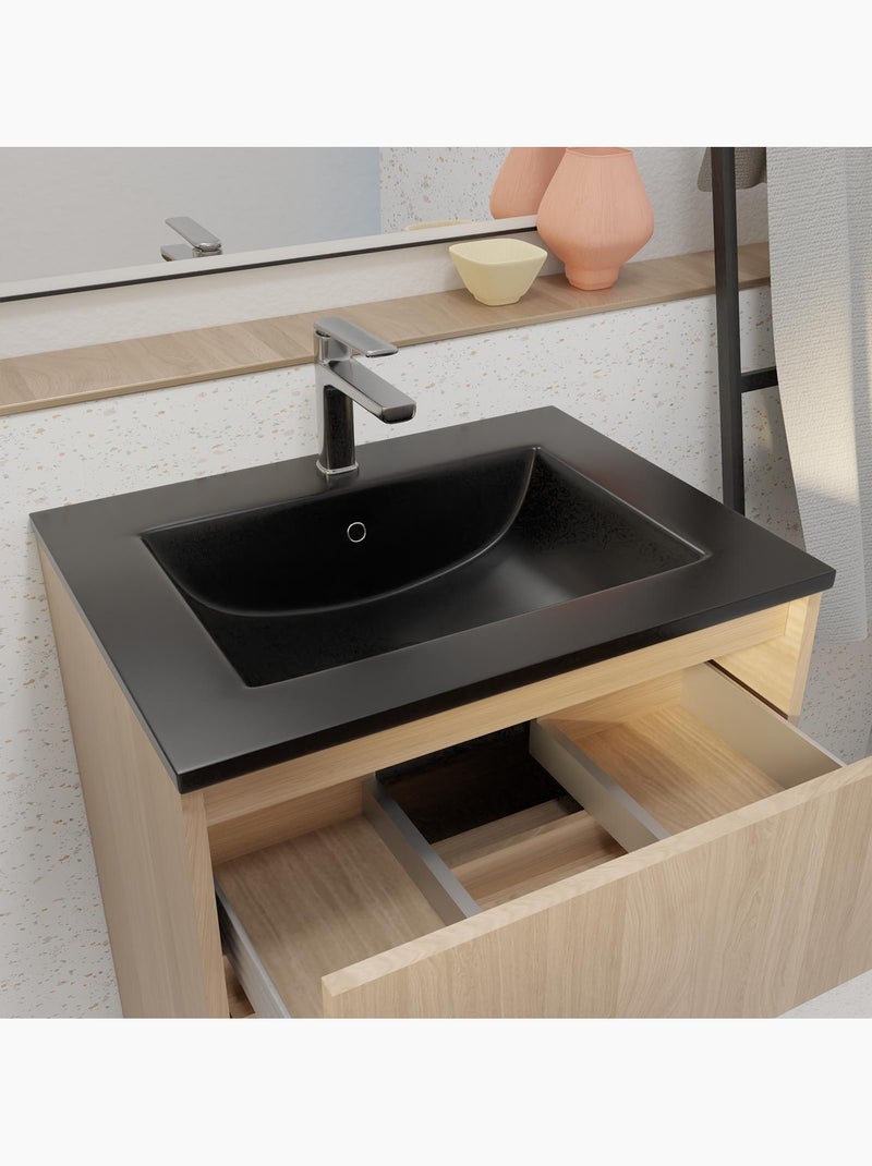 Mobile bagno con piedini, 3 cassetti e lavabo in ceramica Nero - Kiabi