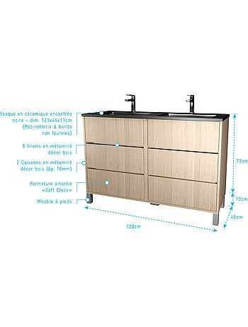 Mobile bagno doppio lavabo con 6 cassetti