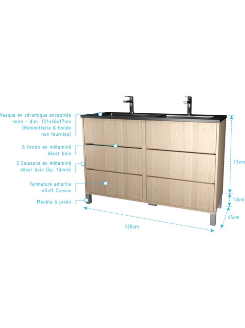 Mobile bagno doppio lavabo con 6 cassetti - Kiabi Mobile bagno doppio lavabo con 6 cassetti - Kiabi