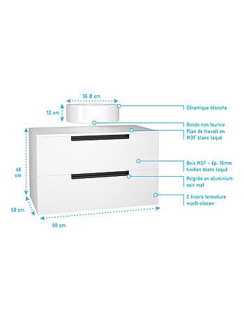 Mobile da bagno con 2 cassetti e 1 lavabo rotondo