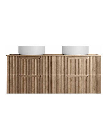 Mobile da bagno doppio lavabo rotondo con frontale ondulato e contenitori integrati