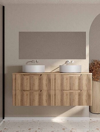 Mobile da bagno doppio lavabo rotondo con frontale ondulato e contenitori integrati