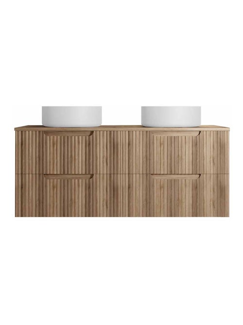 Mobile da bagno doppio lavabo rotondo con frontale ondulato e contenitori integrati - Kiabi Mobile da bagno doppio lavabo rotondo con frontale ondulato e contenitori integrati - Kiabi