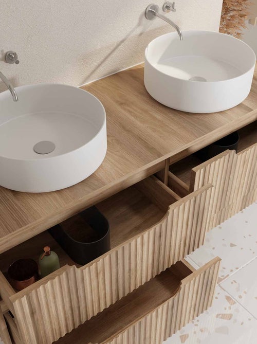 Mobile da bagno doppio lavabo rotondo con frontale ondulato e contenitori integrati - Kiabi Mobile da bagno doppio lavabo rotondo con frontale ondulato e contenitori integrati - Kiabi