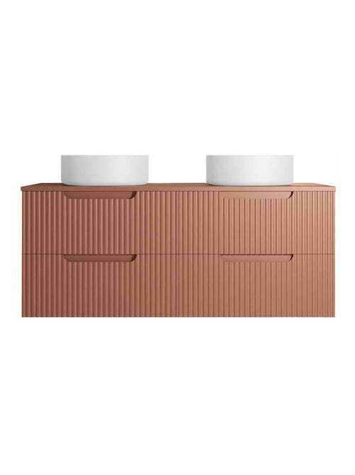 Mobile da bagno doppio lavabo rotondo con frontale ondulato e contenitori integrati - Kiabi Mobile da bagno doppio lavabo rotondo con frontale ondulato e contenitori integrati - Kiabi