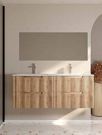 Mobile lavabo doppio con frontale ondulato e ampio spazio di archiviazione