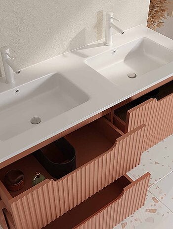 Mobile lavabo doppio con frontale ondulato e ampio spazio di archiviazione